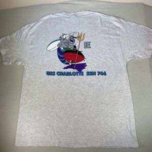 Vintage Charlotte Hornets USS SSN 766 Made In USA Tshirt 90s  Mens  XL